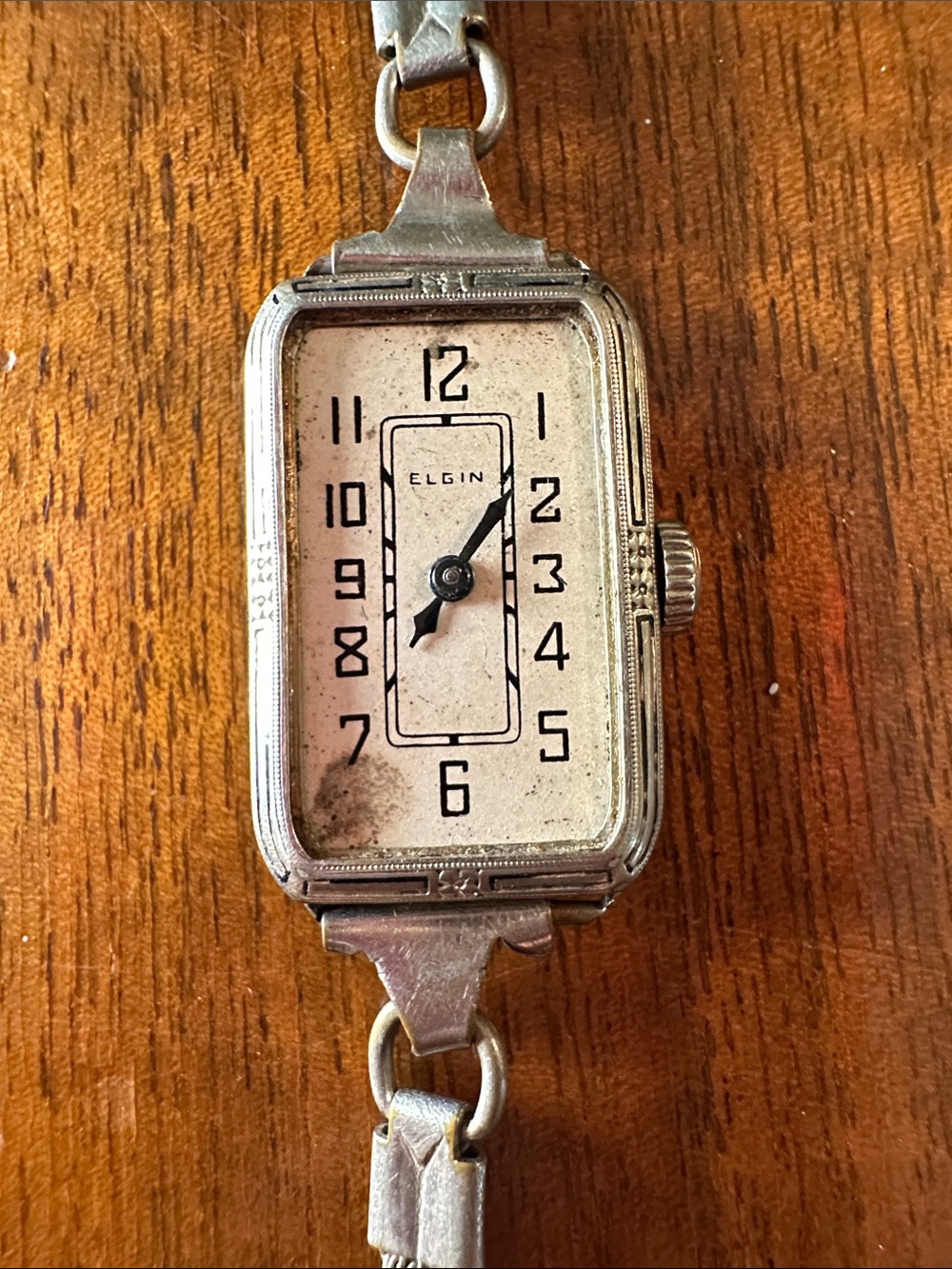 Antique 20s/30s Elgin Rectangular Silver-Tone Ladies Watch for Repair or Parts